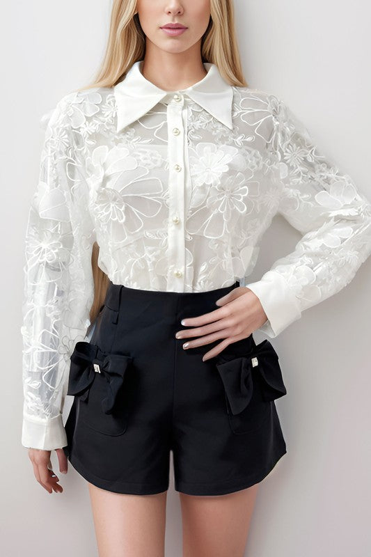 Floral embroidery blouse