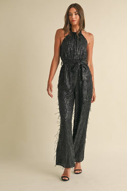 Feather sequin jumpsuit