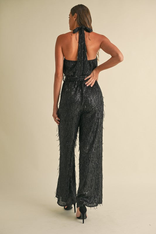 Feather sequin jumpsuit