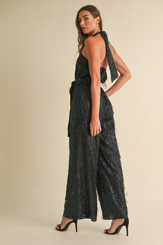 Feather sequin jumpsuit