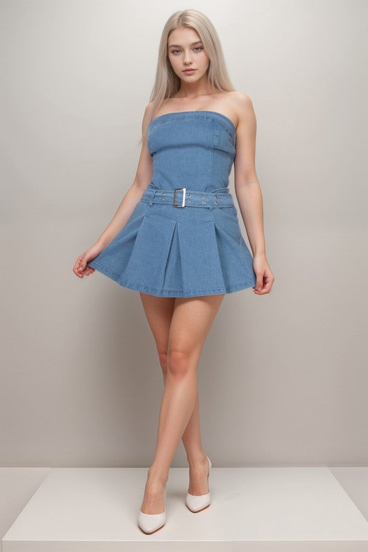 Pleated denim dress