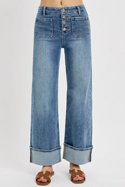 Rise wide leg jeans