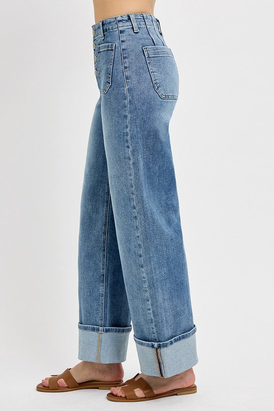 Rise wide leg jeans