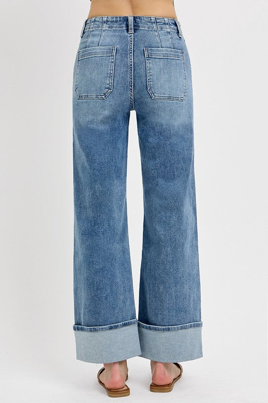 Rise wide leg jeans