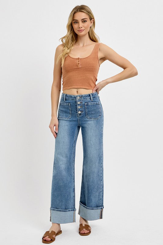 Rise wide leg jeans