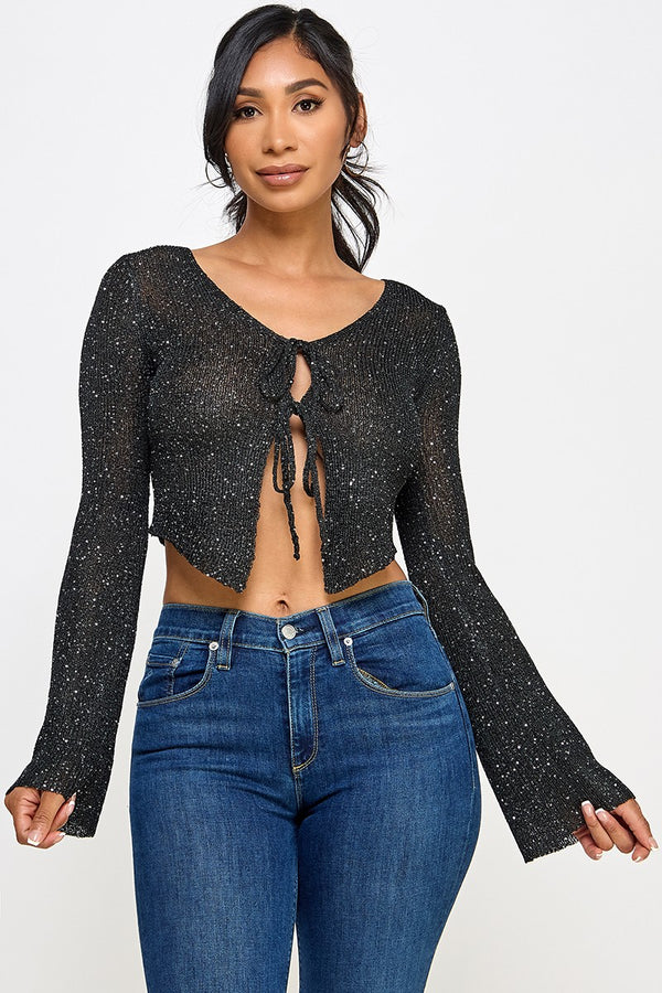 Shimmer front tie sweater