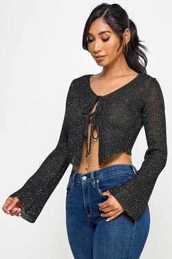 Shimmer front tie sweater