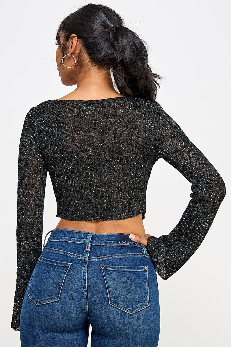 Shimmer front tie sweater