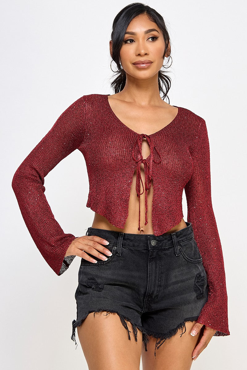 Shimmer front tie sweater