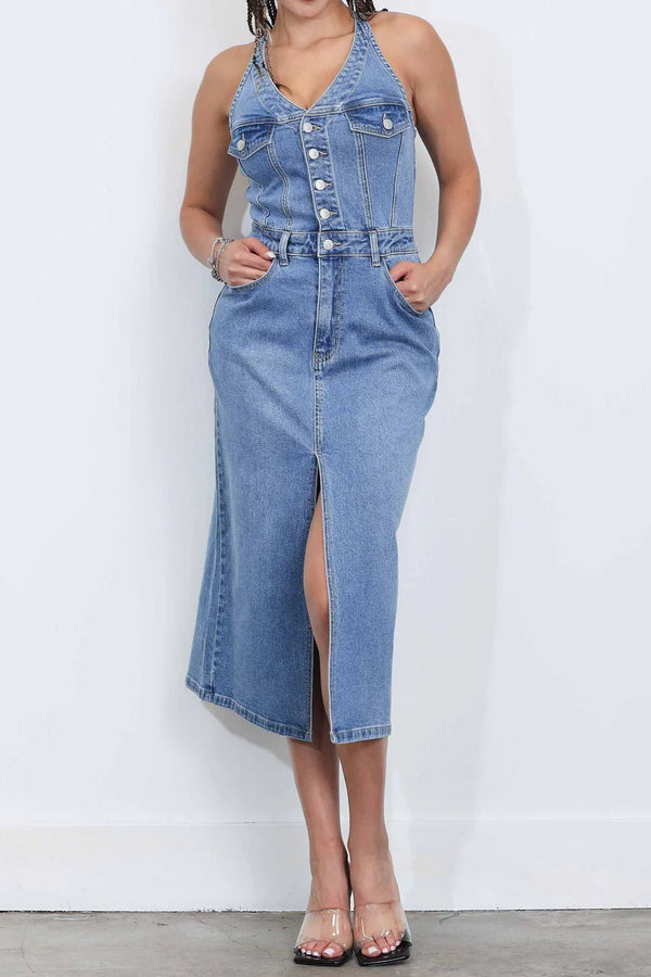 V Denim Dress