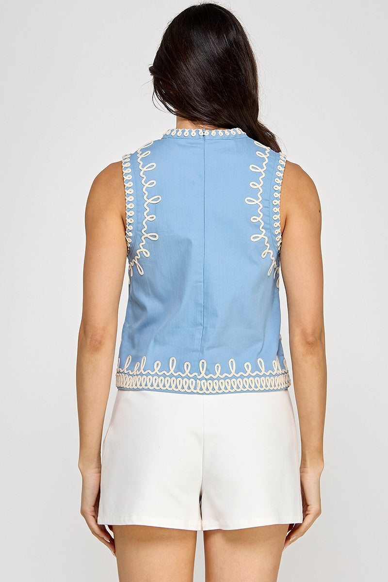 Sky embroidery top