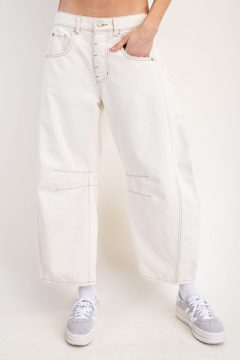 Cream Barrel Leg Jeans