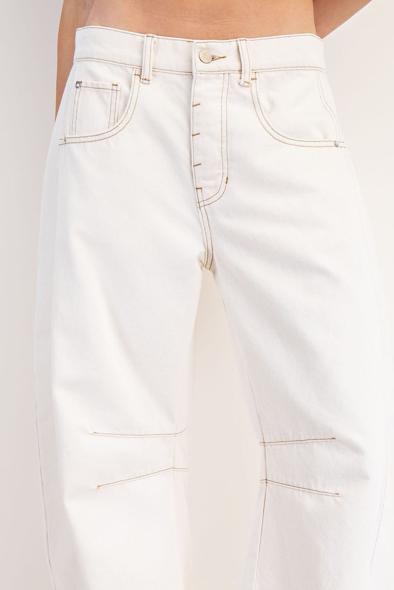 Cream Barrel Leg Jeans