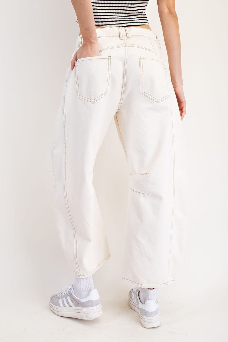 Cream Barrel Leg Jeans