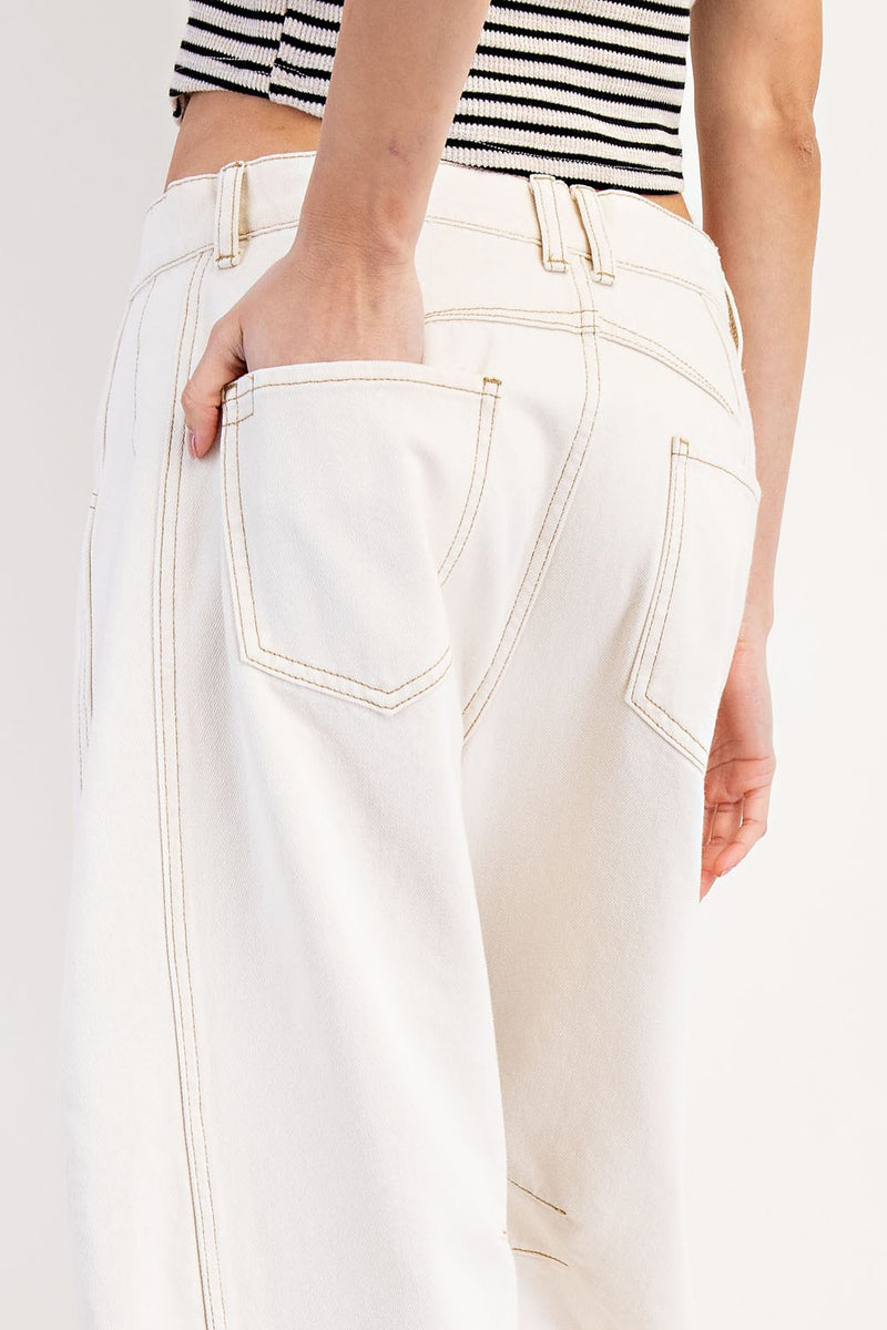 Cream Barrel Leg Jeans