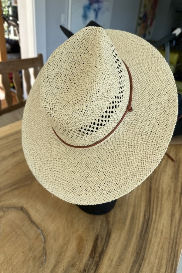 Straw braided flat top hat